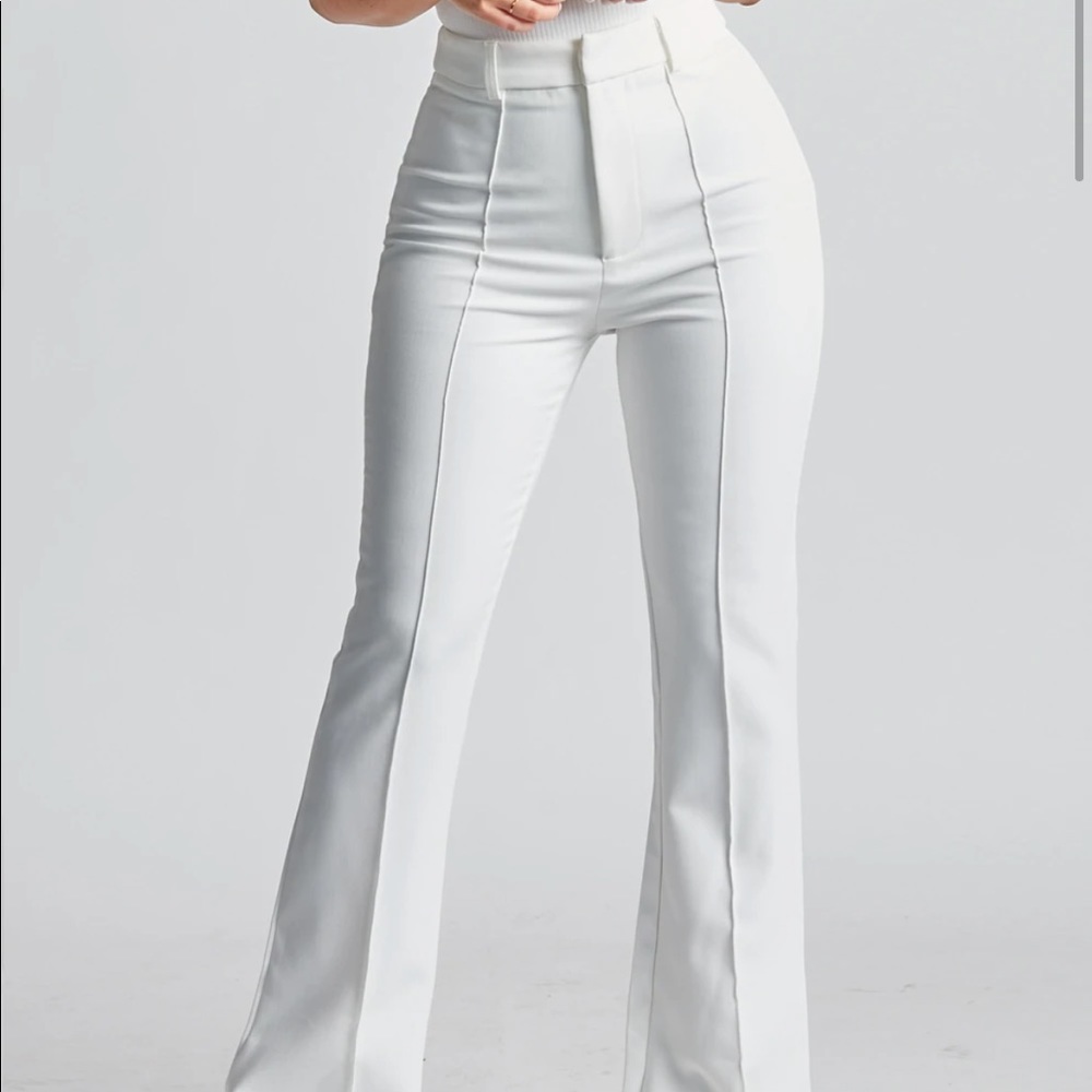 White high waisted flare pants